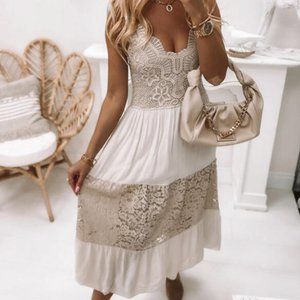 New women's sexy sleeveless lace patchwork dress long dress